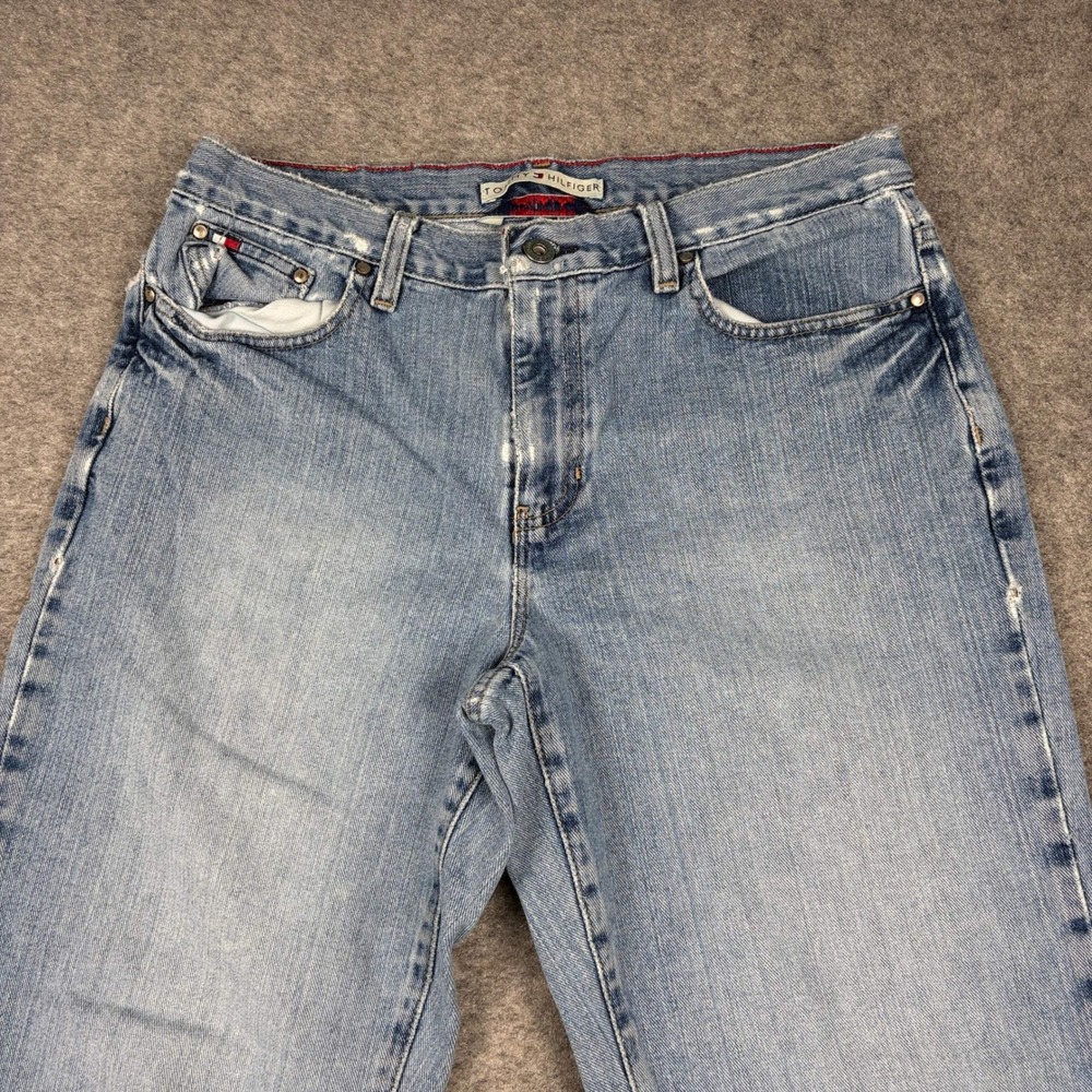 Tommy Hilfiger Boyfriend Jeans Womens 10 Light Wash Distressed Denim Y2K Baggy‎